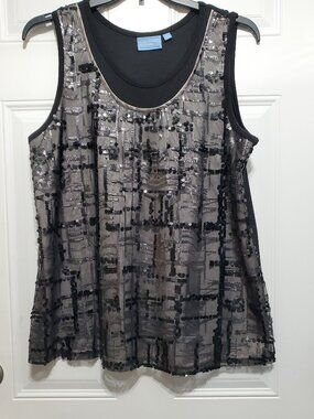 Simply Vera Vera Wang Black Sequin Sleeveless Top size XL